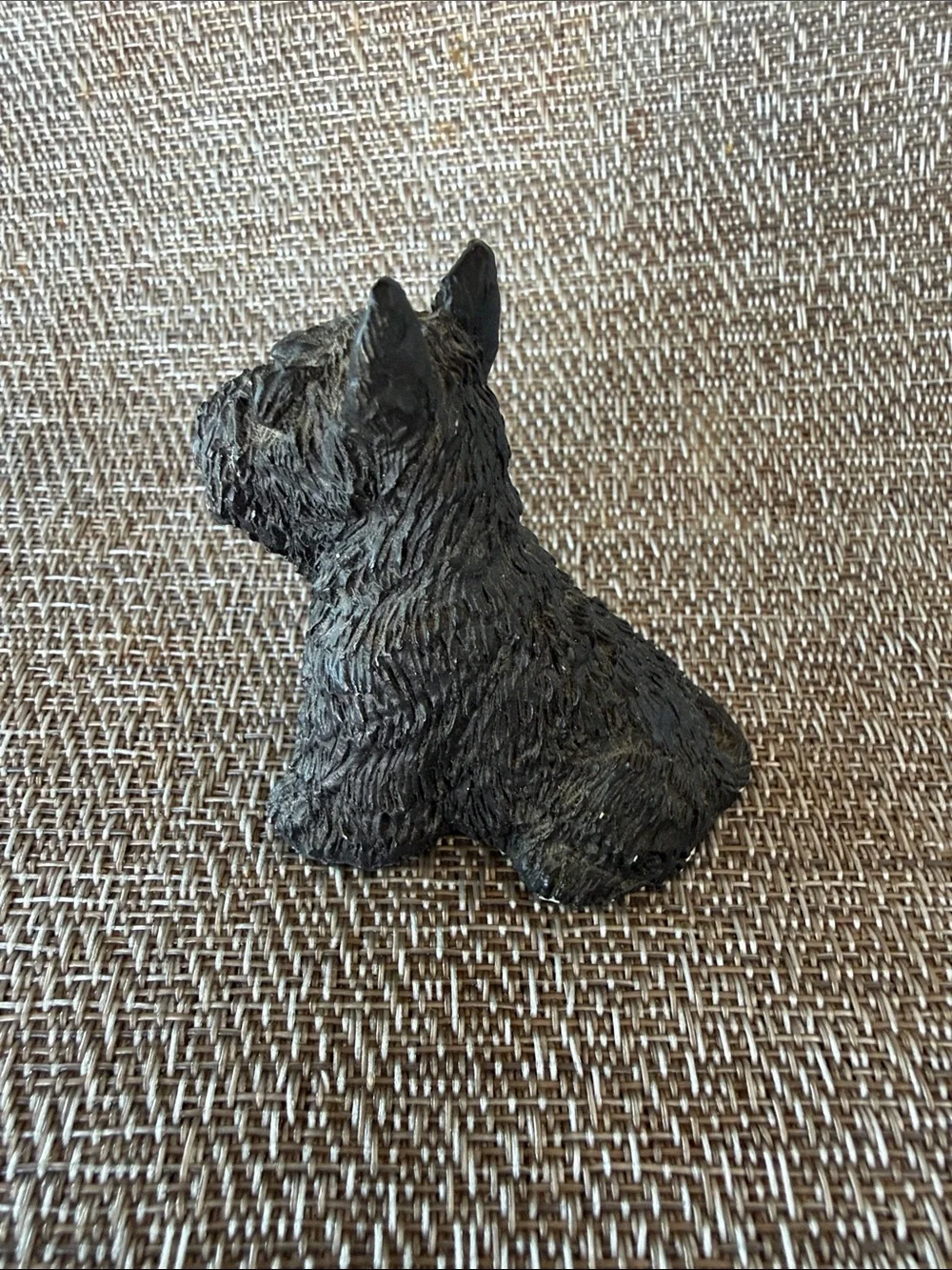 Two Vintage Scottie Dog Figurines Black Resin & White Carved Marble Onyx Stone